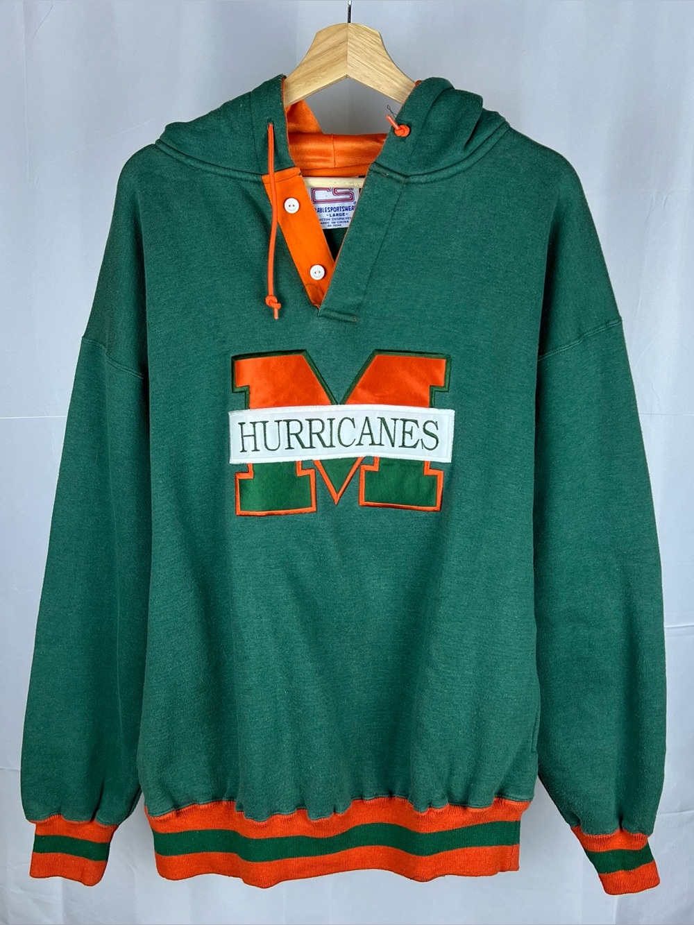 Vintage 90s Miami Hurricanes Football Crable Pullover Hoodie Sweatshirt Large